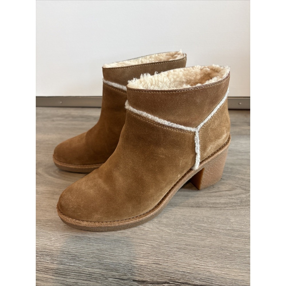 UGG Women 7 Kasen Tan Chestnut Suede Upper Shearling Trim Boots Boho Chic Retro